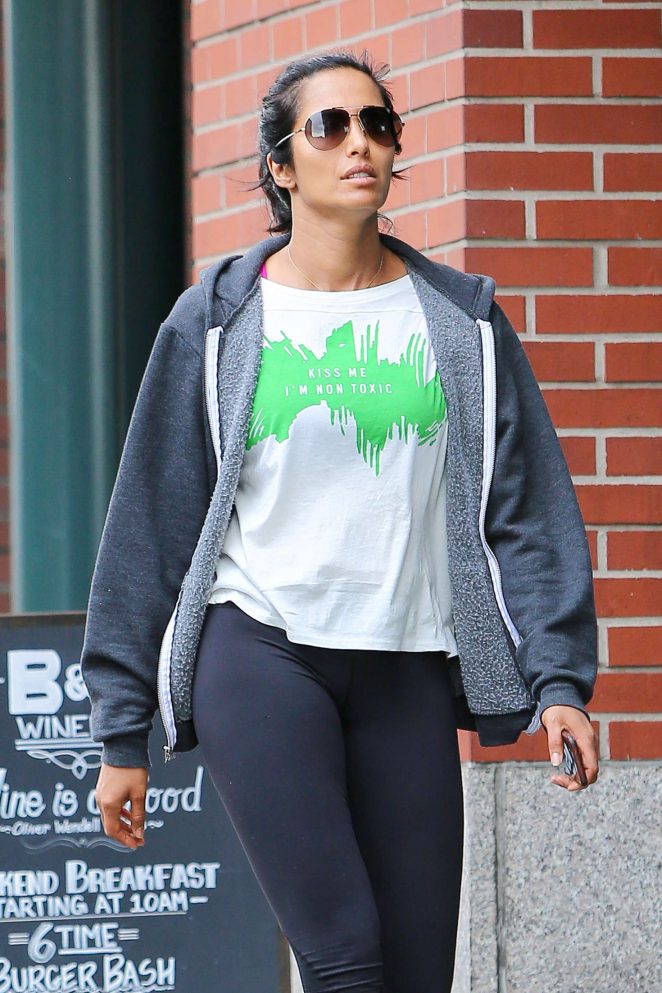 Padma Lakshmi in Leggings Leaving a gym in New York