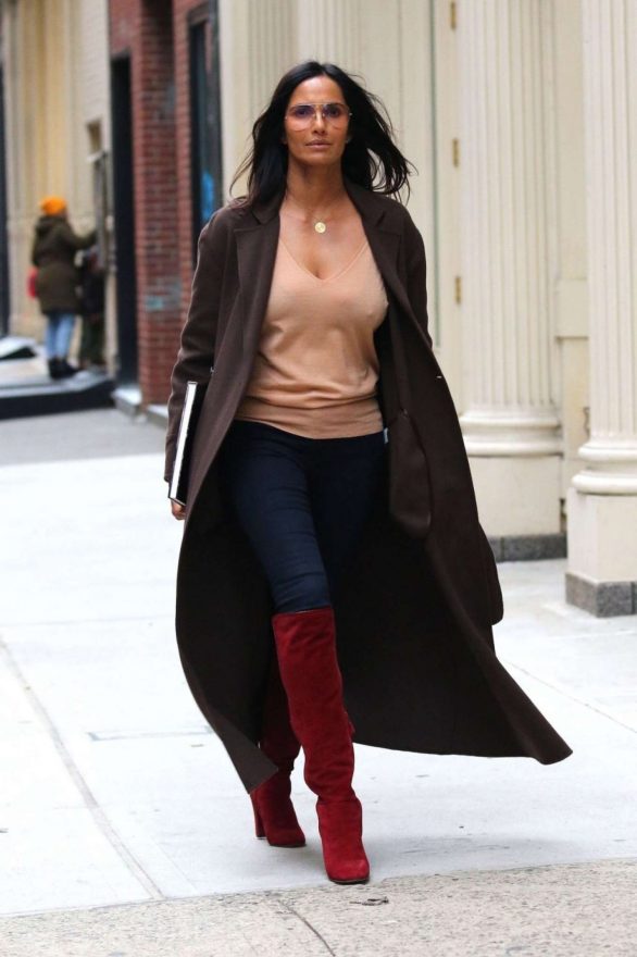 Padma Lakshmi in Red High Boots - Out in NYC