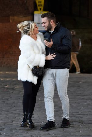 Paige Turley and Finley Tapp on a morning stroll in Manchester