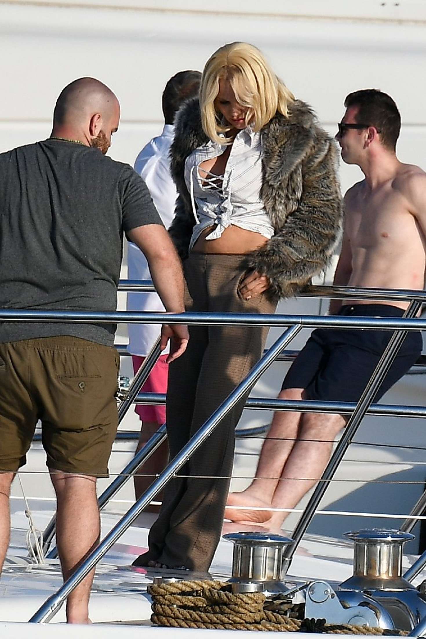 Pamela Anderson on a photoshoot on a boat in Saint Tropez. 