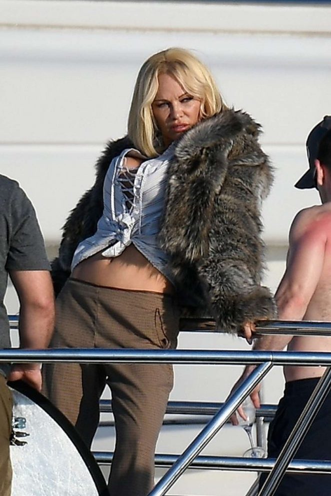 Pamela Anderson on a photoshoot on a boat in Saint Tropez