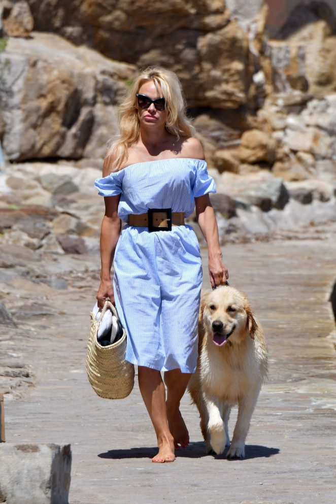 Pamela Anderson walk with her dog in St Tropez