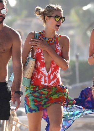 Paris Hilton in Colorful Swimsuit in Cancun