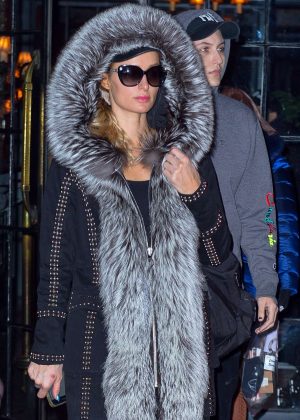 Paris Hilton in faux-fur-lined coat out in Manhattan
