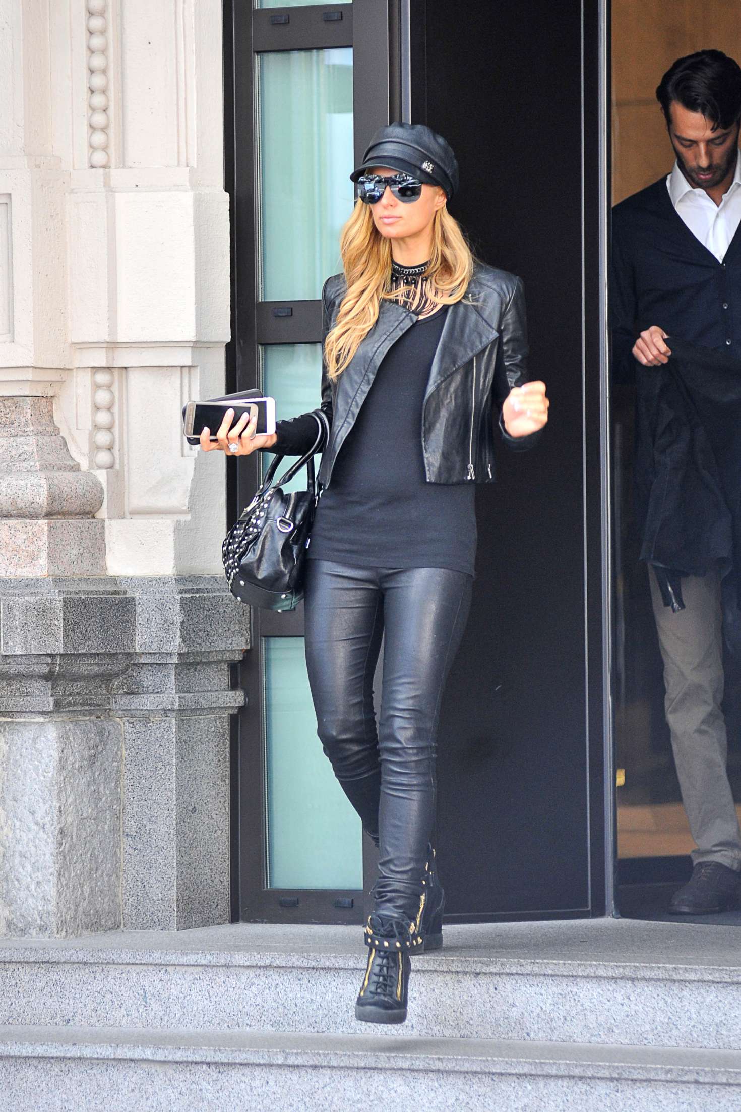 Paris Hilton in Leather at Milan Fashion Week -03 | GotCeleb
