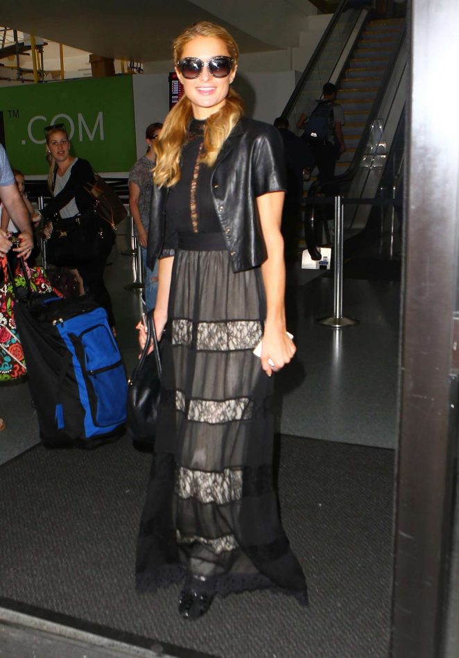 Paris Hilton in Long Dress at LAX in Los Angeles