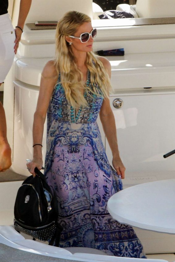 Paris Hilton in Long Dress - On a Yacht in Mykonos