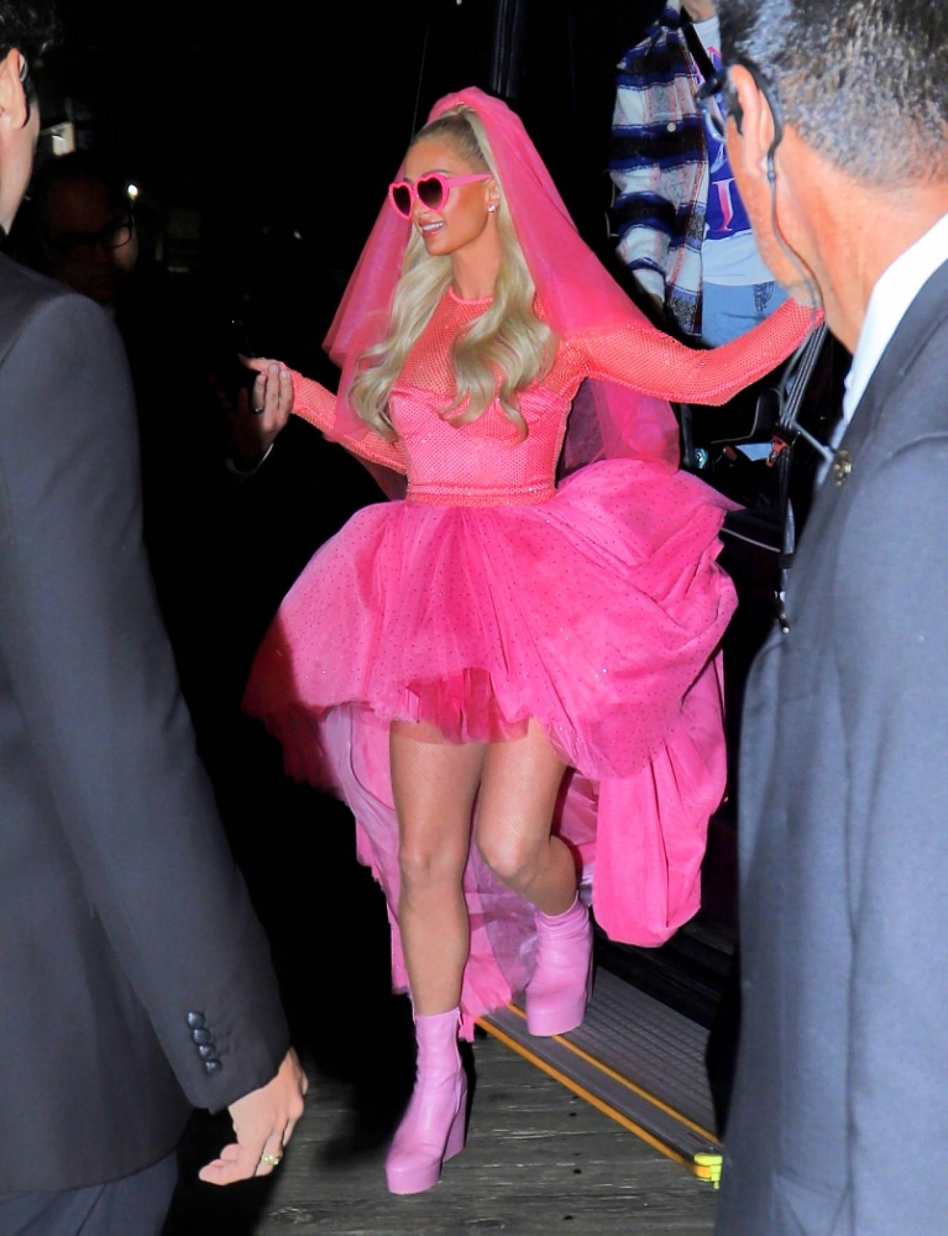 Paris Hilton 2021 : Paris Hilton – In neon pink bridal outfit at wedding after party at the Santa Monica Pier-04