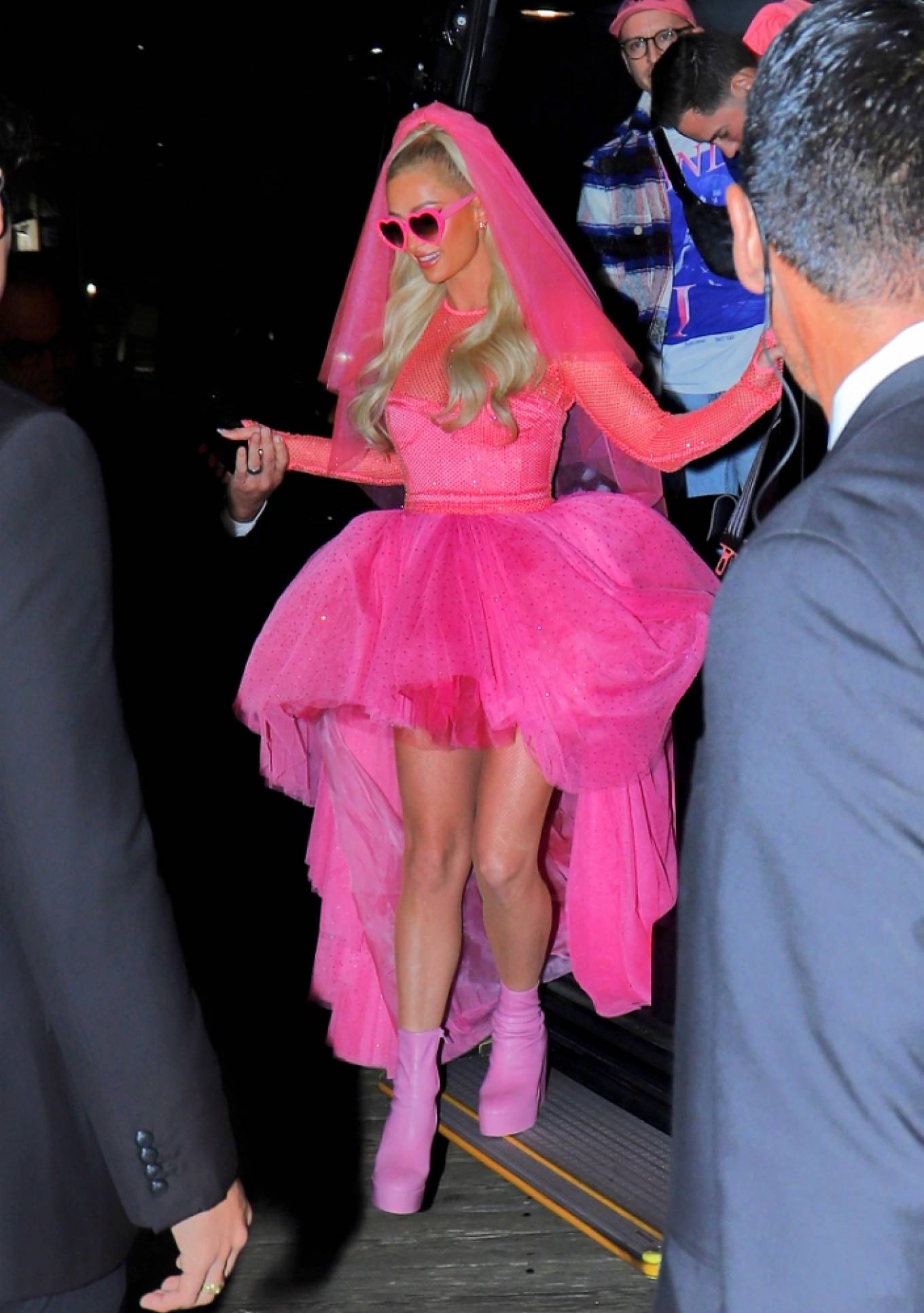 Paris Hilton 2021 : Paris Hilton – In neon pink bridal outfit at wedding after party at the Santa Monica Pier-05