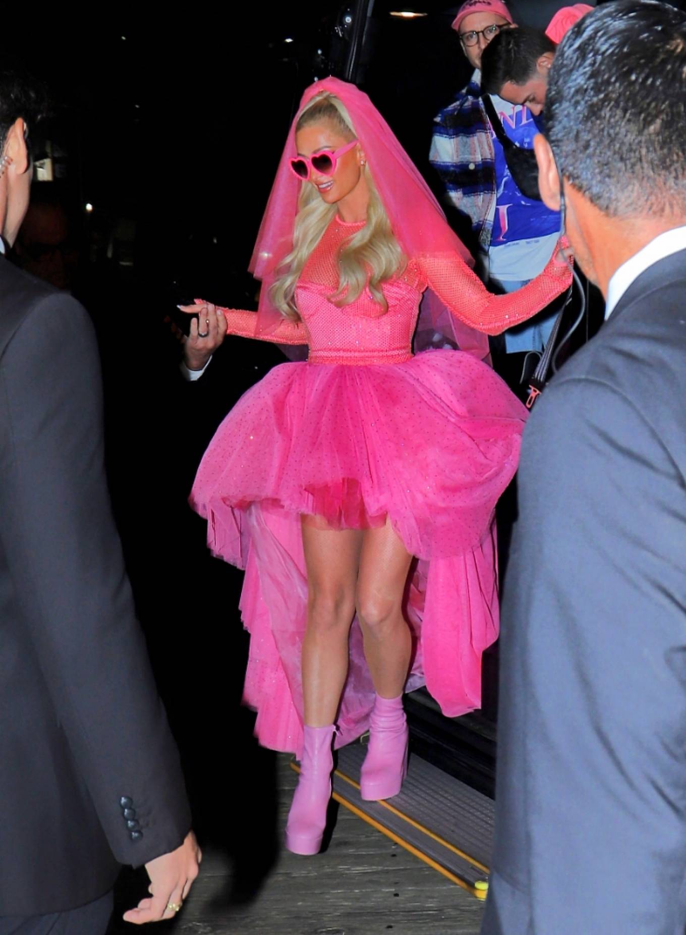 Paris Hilton 2021 : Paris Hilton – In neon pink bridal outfit at wedding after party at the Santa Monica Pier-06