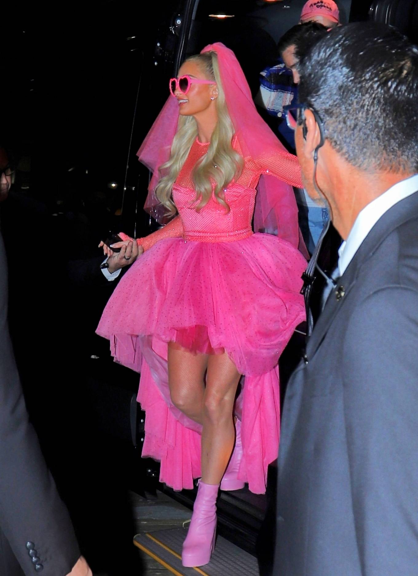 Paris Hilton 2021 : Paris Hilton – In neon pink bridal outfit at wedding after party at the Santa Monica Pier-08