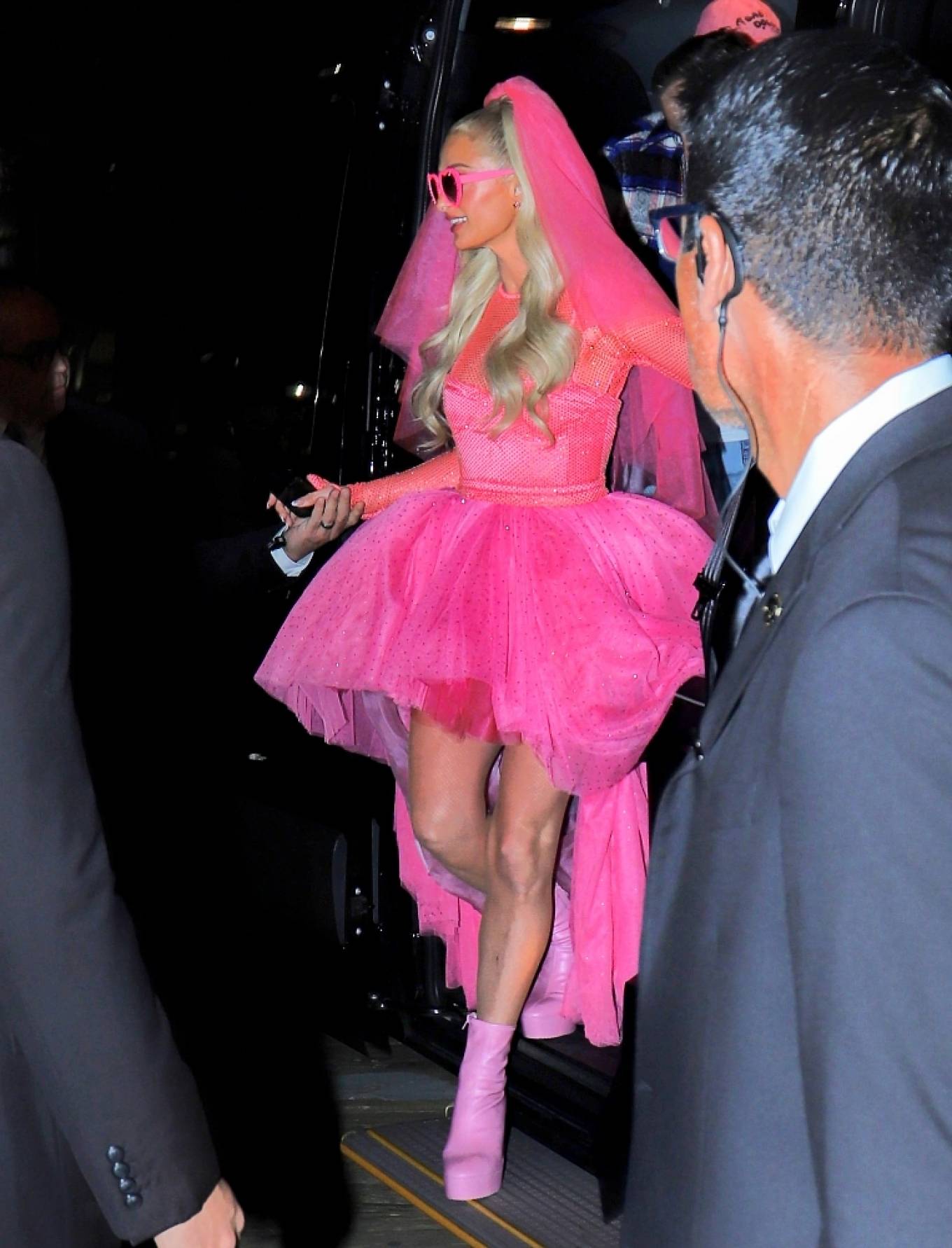 Paris Hilton 2021 : Paris Hilton – In neon pink bridal outfit at wedding after party at the Santa Monica Pier-09
