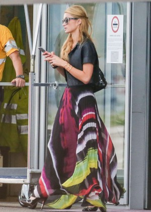 Paris Hilton in Long Skirt at the Zurich airport