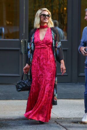 Paris Hilton - Seen in an red floral dress in New York City