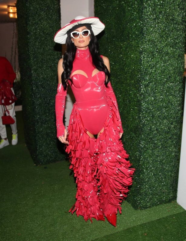 Paris Hilton - Wears a red Mushroom Princess costume in West Hollywood