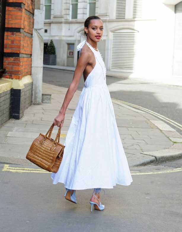 Paris Smith - In white maxi dress in London