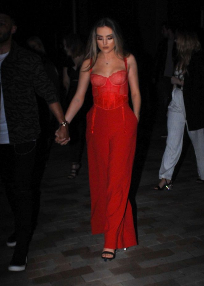 Perrie Edwards in Red and Alex Oxlade-Chamberlain - Leaving Menagerie Restaurant in Manchester