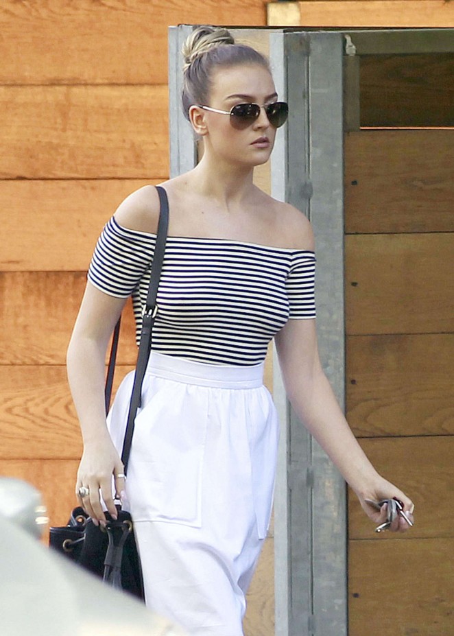 Perrie Edwards in White Skirt  Out in London