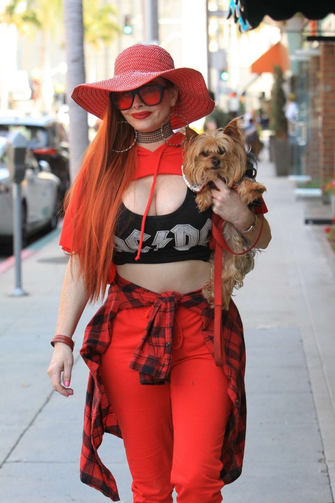 Phoebe Price and her dog shopping in Beverly Hills