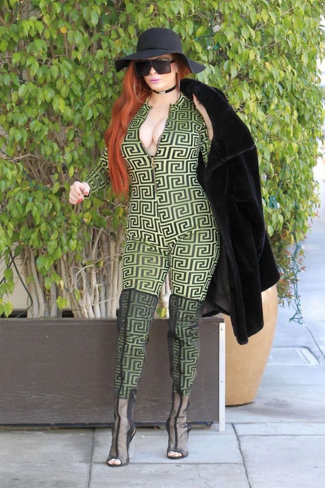 Phoebe Price in Green Tights - Shopping in Beverly Hills