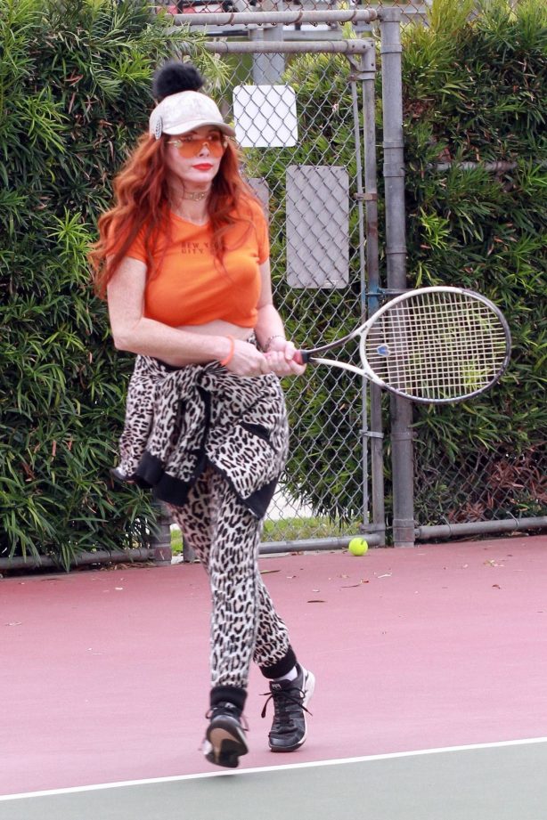 Phoebe Price - Wearing a New York City Jail t-shirt at a tennis court in Los Angeles