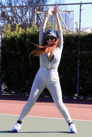 Phoebe Price - Wearing a silver outfit at the courts in Los Angeles