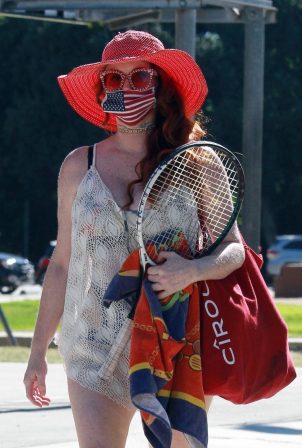 Phoebe Price - Wearing an American flag bikini at the tennis court on Saturday in Studio City