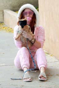 Phoebe Price - Wearing her pajamas while out for dog walk and paparazzi attention