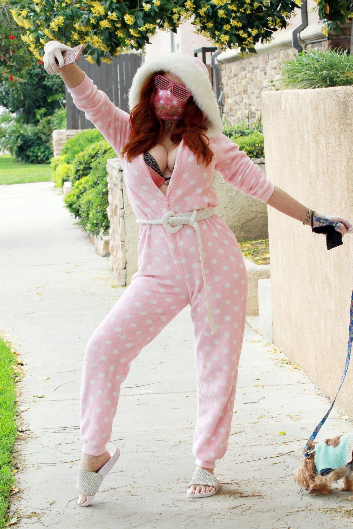 Phoebe Price â€“ Wearing her pajamas while out for dog walk and paparazzi attention