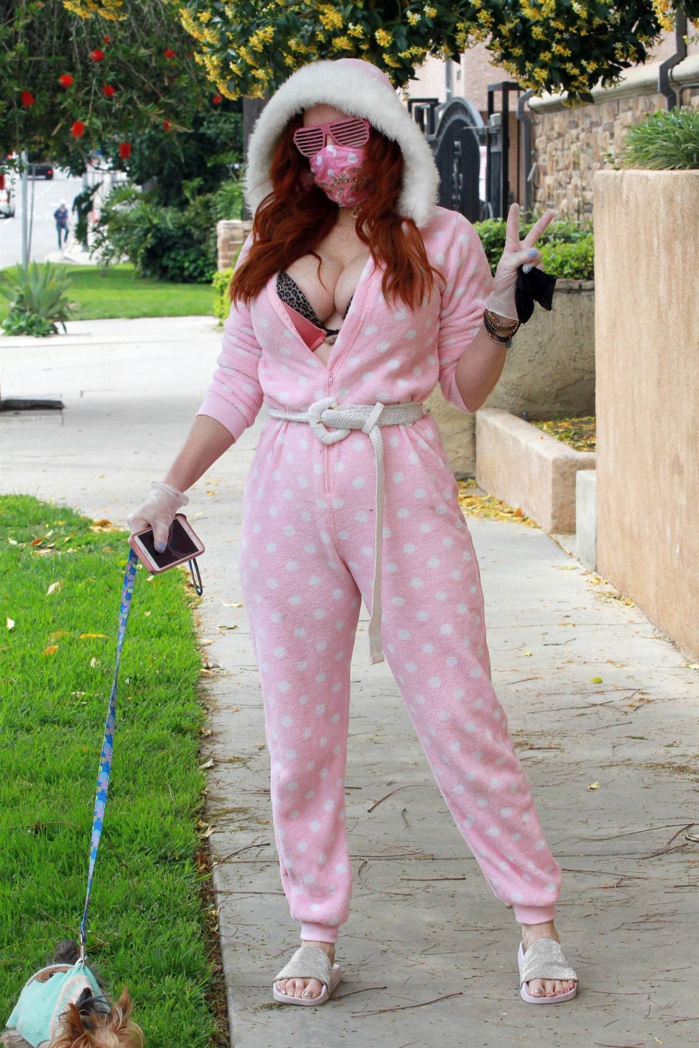 Phoebe Price â€“ Wearing her pajamas while out for dog walk and paparazzi attention