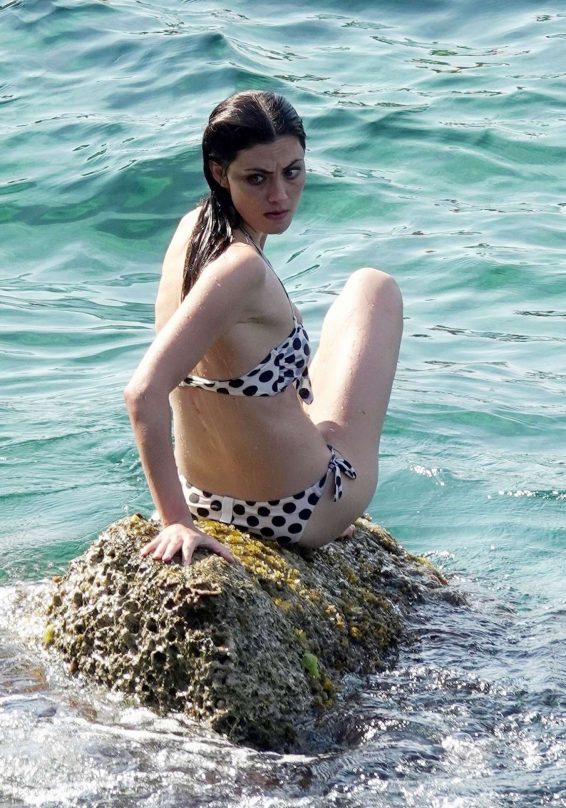 Phoebe Tonkin in White and Black Bikini in Capri