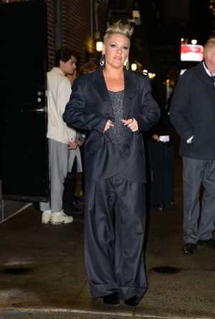 Pink - Exits from 'The Late Show with Stephen Colbert' in New York