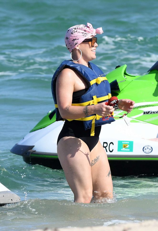 Pink in Black Swimsuit in Fort Lauderdale