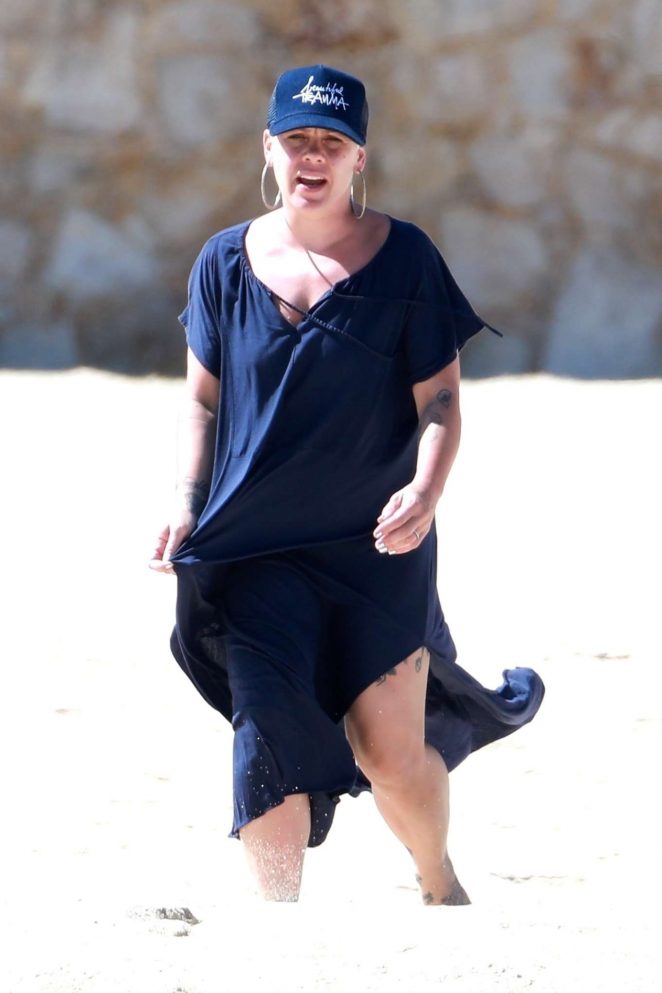 Pink in Blue Dress out in Cabo San Lucas