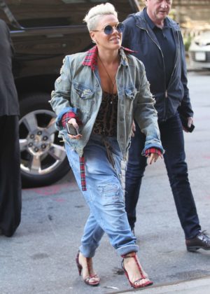 Pink Leaves her hotel in New York