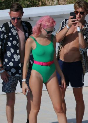 Pixie Lott in Green Swimsuit in Ibiza