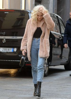Pixie Lott in Short Coat Out Shopping in Milan