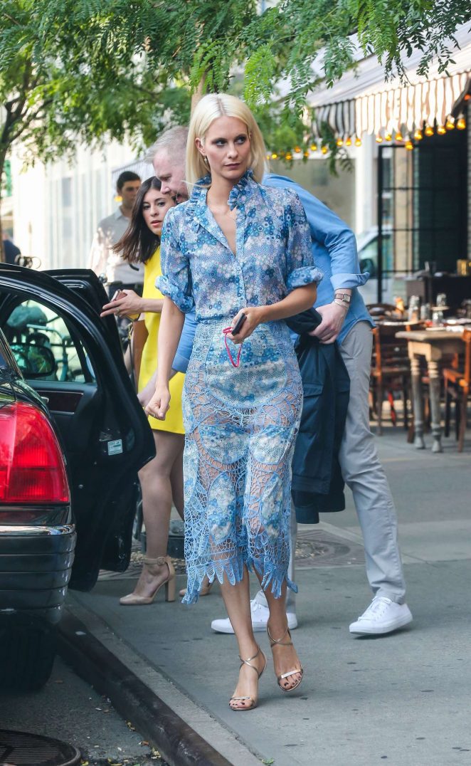 Poppy Delevingne in Blue Dress Out in New York City