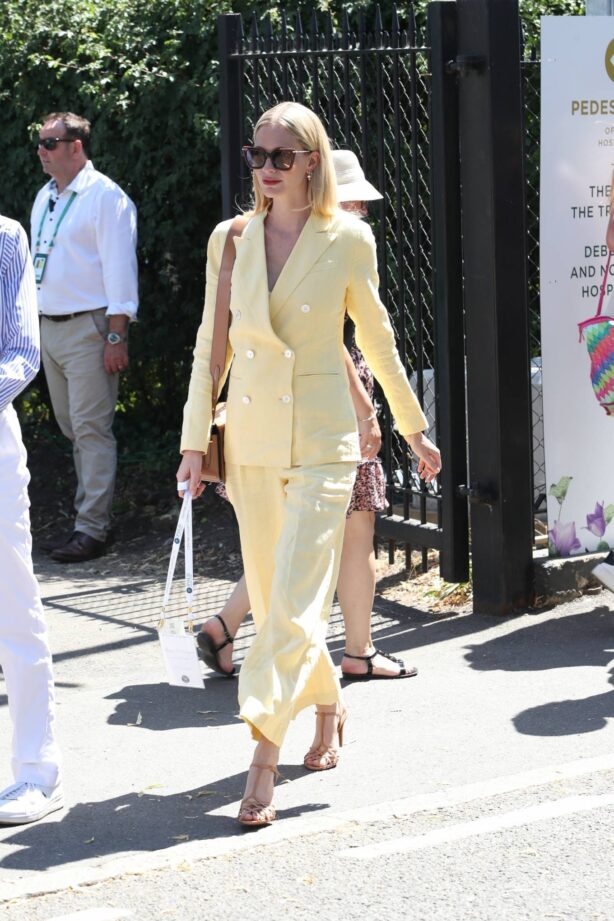 Poppy Delevingne - Out in a yellow pantsuit set at Wimbledon in London