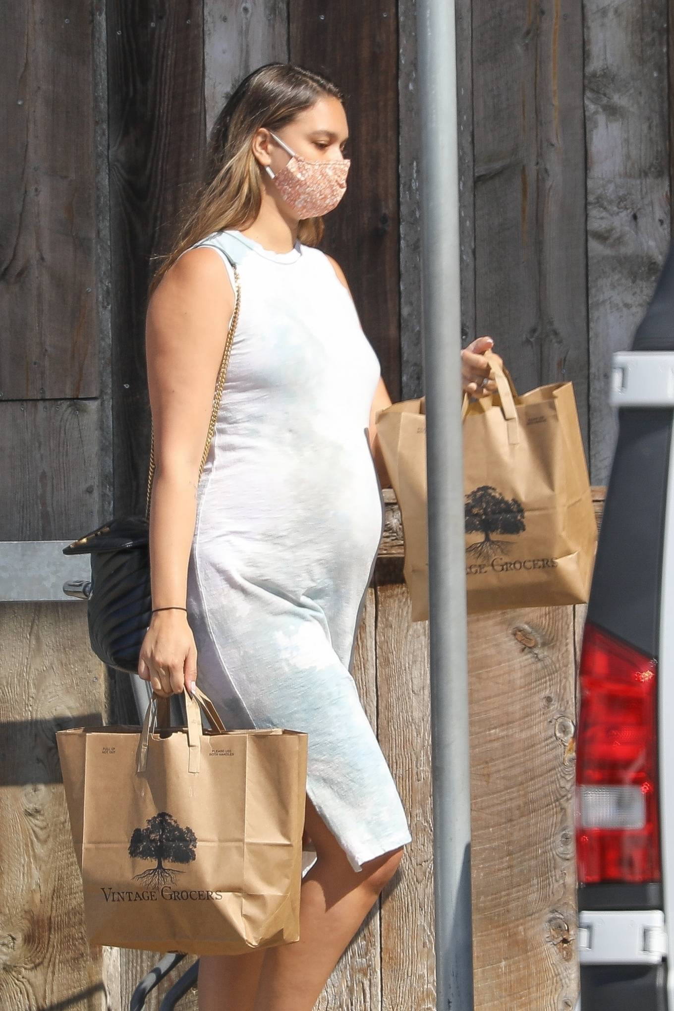 Pregnant April Love Geary - seen at the gas station in Malibu