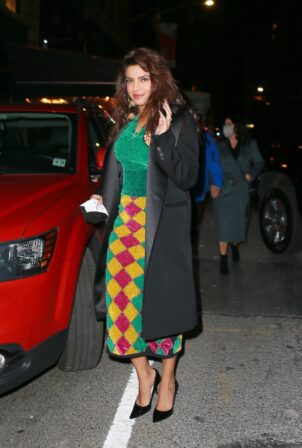 Priyanka Chopra- In a colorful dress and heels at SONA Indian restaurant in New York City