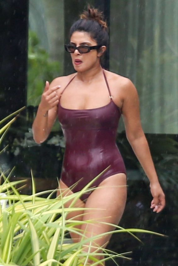 Priyanka Chopra in Swimsuit at the pool in Miami