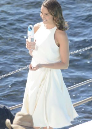 Rachael Finch in White Dress - Films a commercial at Bondi Icebergs
