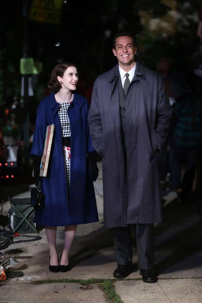 Rachel Brosnahan and Zachary Levi - Filming 'Mrs Maisel' Season 2 in NY