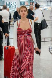 Rachel Riley - Arrives at Heathrow Airport in London
