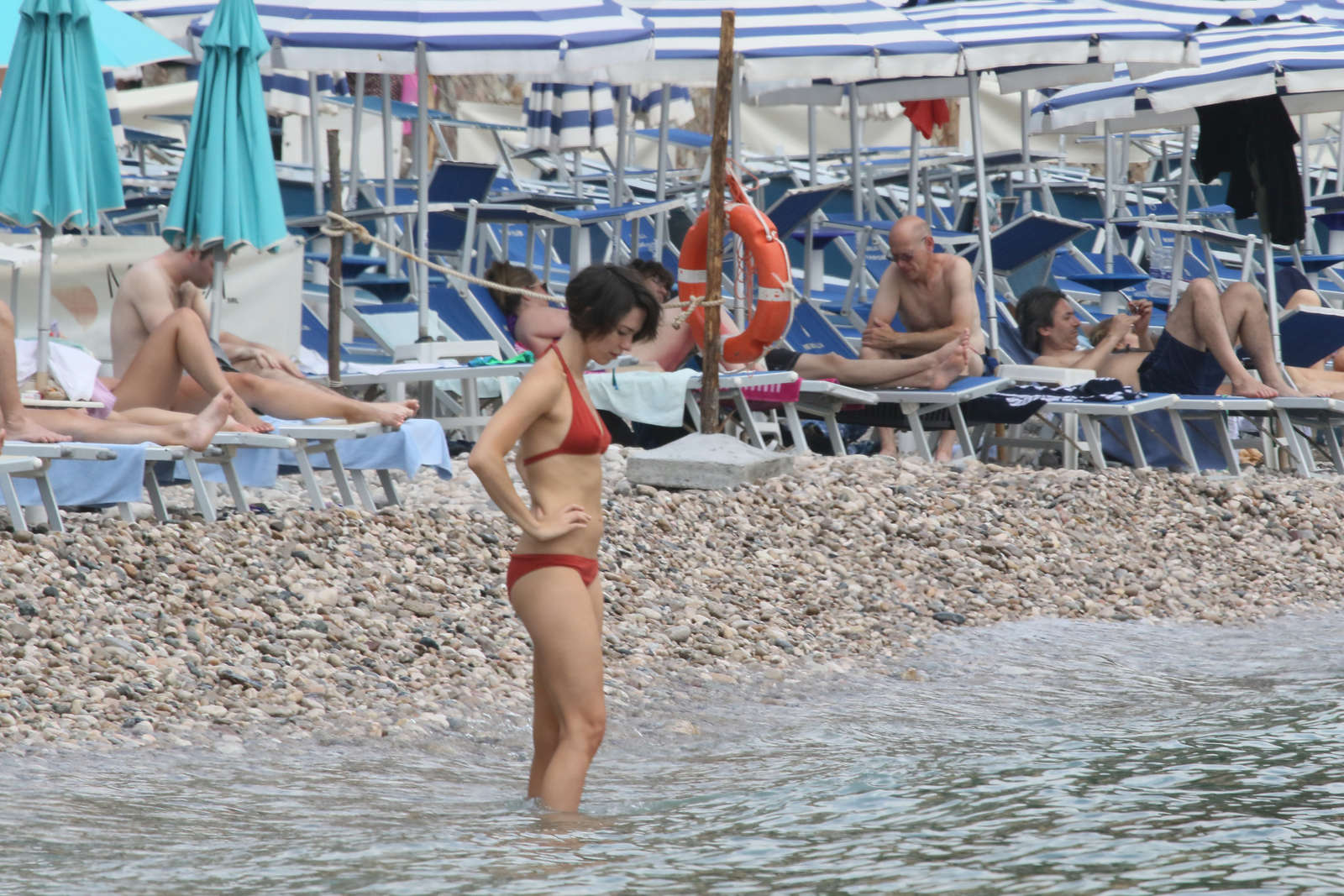 Rebecca Hall in Red Bikini in Taormina. 