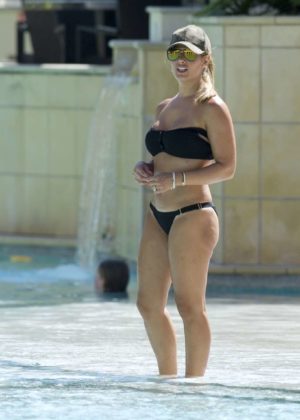 Rebekah Vardy in Black Bikini at the pool in Main Beach, Queensland