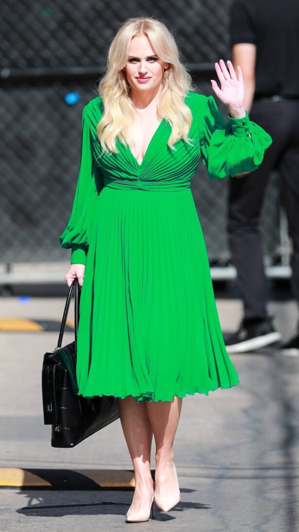 Rebel Wilson - Arriving in a green dress at the El Capitan Entertainment Centre in Hollywood