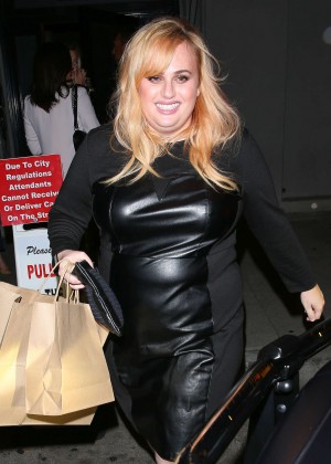 Rebel Wilson in Leather Dress at Craig's in West Hollywood