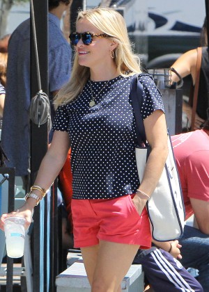 Reese Witherspoon in Red Shorts out in Santa Monica